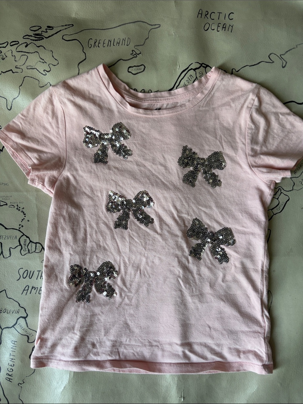 H&M Girl’s Light Pink Short Sleeve Tee with Silver Sequin Bows